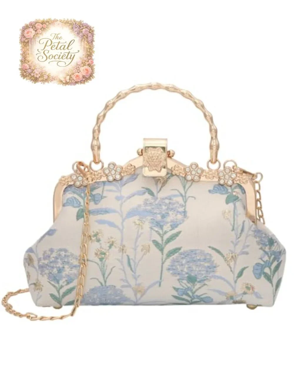 Vintage Chinese Embroidery Jacquard Evening Clutch with Metal Frame